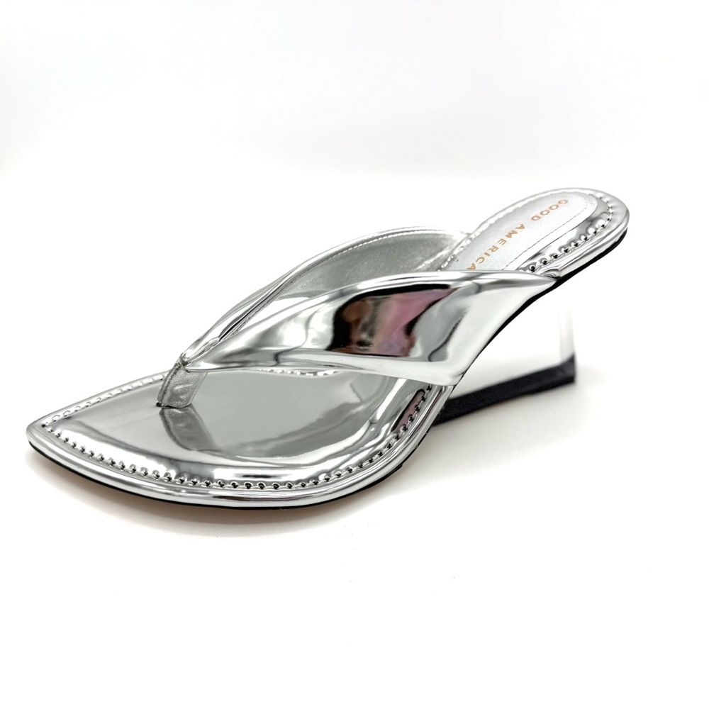 NEW Good American Clear Block Heel Thong Sandals dust bag no box Silver Sz 12 - Picture 16 of 16